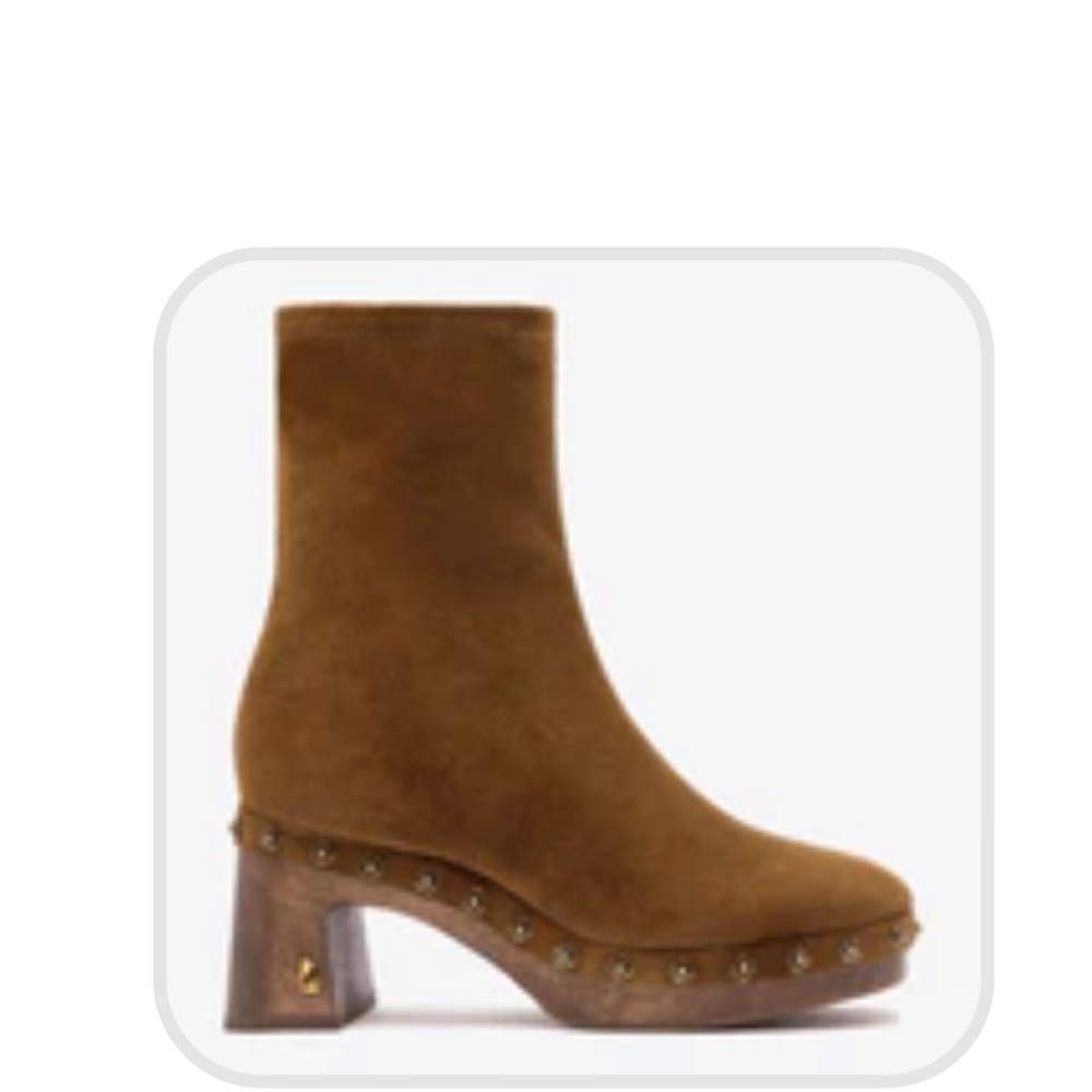 Larroude Brown Suede Studded Clog Ankle Bootie